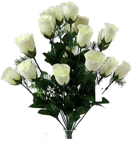 Endless Creations Artificial Rose Buds (18 Heads, 45cm) – Realistic Silk Flower Bush for Weddings, Graveside Memorials, Home Decor & More (1, Ivory)