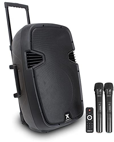 Vonyx SPJ-PA915 Portable PA System, 700W Battery Powered PA Speaker with Bluetooth, USB/SD MP3 Player & 2 UHF Wireless Microphones for Karaoke, Events & Venues