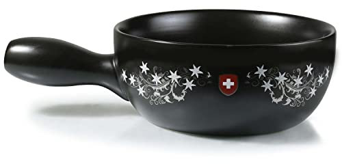 Artestia Swiss Design 2.11-Quart Ceramic Fondue Pot Set Cheese Chocolate Melting Pot Replacement Fondue Maker Pot with Swiss Floral Pattern, Perfect for 6-8 People