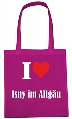 Reifen-Markt Tasche I Love Isny im Allgäu Größe 38x42 Farbe Pink Druck Weiss