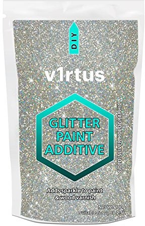 v1rtus Glitter Paint Additive - Gold Silver | Metallic Flakes for Adding Sparkle to Paints & Wood Varnish | Add to Emulsion, Acrylic & Latex for Indoor Sparkly Walls | 100 g