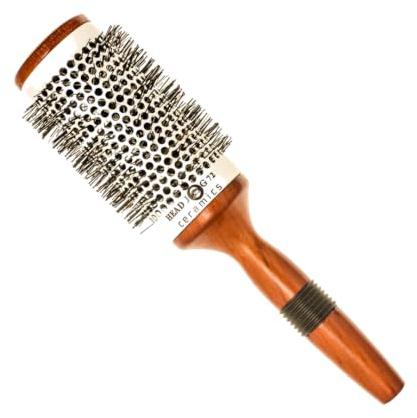 Head Jog 73. 52mm Ceramic Wooden Radial Round Brush For Styling Hair | Nylon Bristle & Vented, Ceramic Barrel For Smooth Hair With Shine.