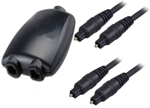 Ex-Pro Optical TOSlink SPDIF Splitter - Plus 2 x 1m Optical cables - Value Pack