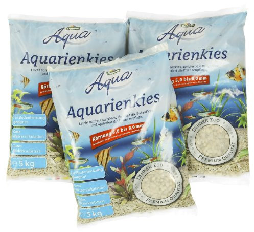 Dehner Aqua Aquarienkies, Körnung 5 - 8 mm, 3 x 5 kg (15 kg), weiß