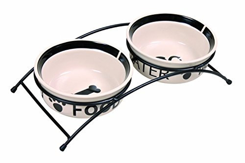 Napf-Set, Keramik/Metall, 2 × 0,25 l/ø 13 cm/27 × 7 × 14 cm, weiß/schwarz