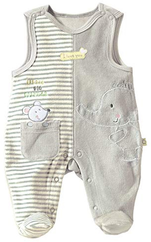 Bornino Nicki-Strampler Mouse & Elefant, Strampler für Jungen/Mädchen, Baumwolle-Polyester-Mix, Grau/Gelb