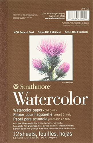 Strathmore 400 Series Tape Bound Watercolor Pad, 140 lb. Cold Press, 5.5 X 8.5 inches, White, 12 Sheets (298-103)