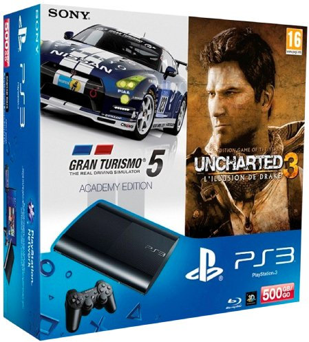 Console PS3 Ultra slim 500 Go noire + Gran Turismo 5 - édition academy + Uncharted 3 : l'illusion de Drake - édition jeu de l'année