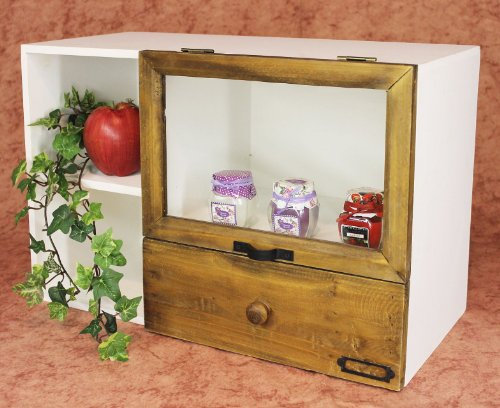 DanDiBo Minikommode Holz Schränkchen Vintage 12016 Kommode mit Vitrine und Schubladen Regal 48 cm Schrank Shabby Chic