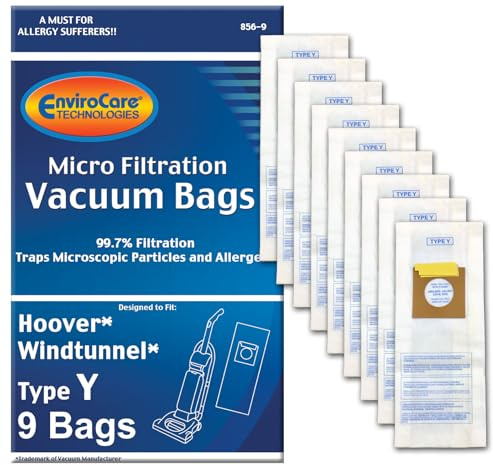 EnviroCare 859-9 Type Y Vacuum Bag Replacement for Hoover WindTunnel Uprights and Hoover Vacuums, 9 Pack