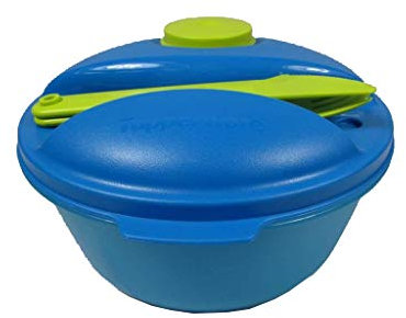 TUPPERWARE To Go Salat&Go 1,5L blau limette A157 Salat & Go mit Besteck Picknick 7030