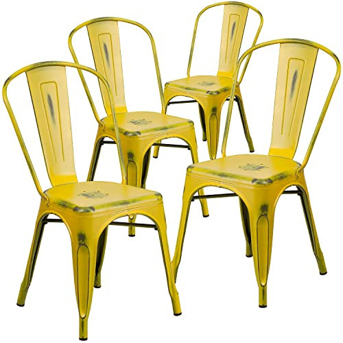 Flash Furniture Blake Stapelstuhl, kommerzielle Qualität, Metall, Used-Look, Gelb