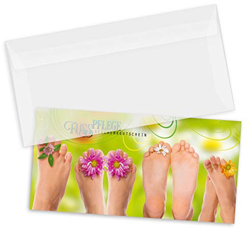 GESCHENKGUTSCHEINcom by POS-HAUER. Gutschein-Set. 25x Gutschein + Kuvert. Für Fußpflegepraxis Fußpflege, blanko zum selber Ausfüllen.