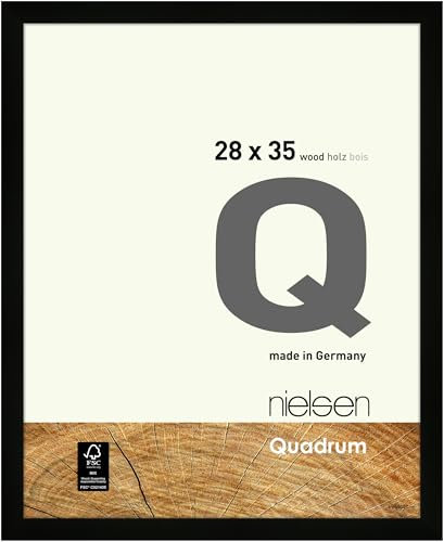nielsen Bilderrahmen, 28 x 35 cm, Holz, Schwarz, Rahmen zum Aufhängen im Hoch- & Querformat, Echtglas, Quadrum