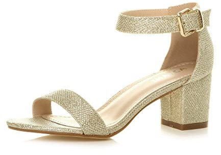 Ajvani Womens Ladies mid Heel peep Toe Buckle Ankle Strap Party Strappy Sandal , 6 UK, Gold Glitter