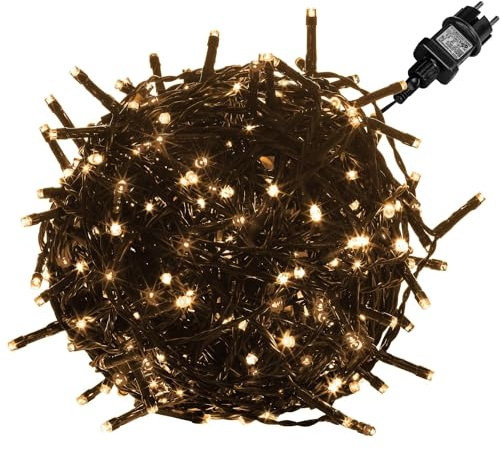 VOLTRONIC LED Lichterkette, IP44, Modell- und Farbwahl, 100 LEDs, Grünes Kabel, warmweiß