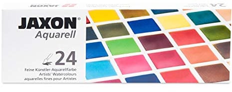 Honsell 89924 - Jaxon Aquarell, feine Künstler-Aquarellfarbe im Metallkasten, 24 halbe Näpfchen, leuchtende, intensive Farben, hochwertige Künstlerpigmente