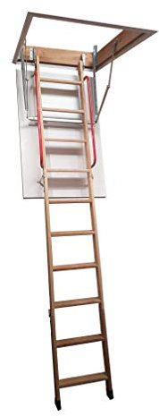 BPS Deluxe Wooden Loft Ladder | Folding Attic Ladder with Twin Handrails and Insulated Hatch Door | Floor to Ceiling Heights up to 2.8m | Frame 1100 x 545mm