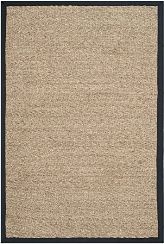 SAFAVIEH Naturfaser Teppich für Wohnzimmer, Esszimmer, Schlafzimmer - Natural Fiber Collection, Kurzer Flor, Natürlich und Schwarz, 76 X 122 cm