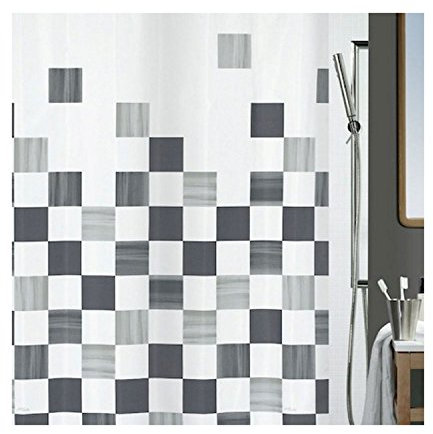 Spirella Anti-Schimmel Duschvorhang - Anti-Bakteriell, waschbar, wasserdicht, Polyester, „Part“ 180x200cm Weiß, Grau Schwarz