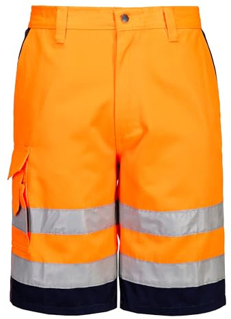 Portwest E043 Hi-Vis Contrast Shorts Texpel Stain Resistant Finish | Orange/Navy, 2X Large, EN ISO 20471 Class 1, UPF 50+, Regular Fit, 35% Cotton, Easy Access Cargo Pockets, Double Rule Pocket