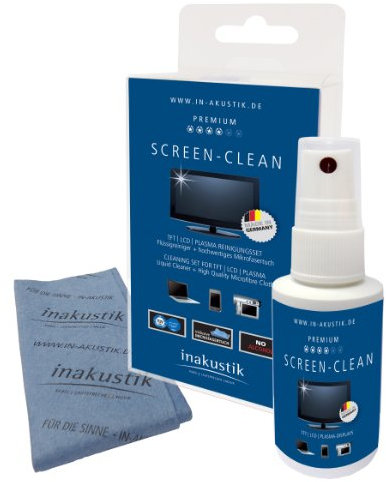 inakustik – 004528002 – Premium Bildschirmreiniger | Für die schonende Reinigung von Flachbildschirmen, TFT-Displays, Smartphones, Tablet PCs oder Laptops | 50ml | TÜV geprüft - inkl. Mikrofasertuch