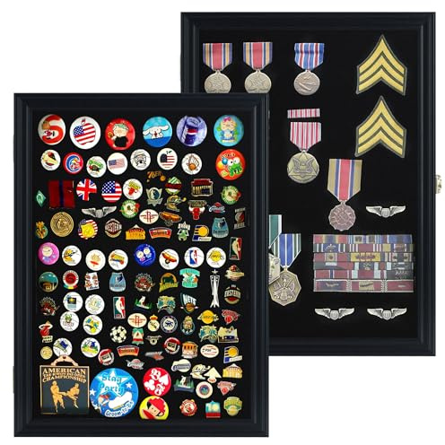 Large 19 X 14 Pin Display Case Medal Shadow Box with 98% UV Protection for Military Medals, Beach Tags, Jewelry Pins, Pin Gift, Insignia Ribbons Memorabilia Black Finish