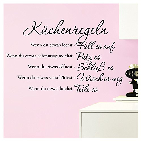 Grandora Wandtattoo Küchenregeln I schwarz (BxH) 58 x 36 cm I Küche Spruch Zitat Aufkleber selbstklebend ablösbar Wandaufkleber Wandsticker Sticker W957