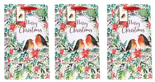 Pack of 3 Christmas Double Bottle Gift Bags with Handle and Tag