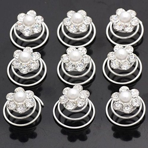 Miya® 9 er Set wunderschöne weiß Haarspiralen Curlies aus Perlen Strass, Braut Hochzeit Jugendweihe Haarschmuck