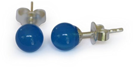 Achat Ohrstecker, natürlich, blau, rund, 6 mm, 925 Silber