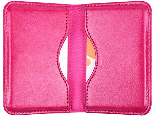 Wisdompro Visitenkartenetui Leder, 10,2 x 6,6 x 1,5 cm Ultradünner Kartenetui mit Magnetverschluss, Kreditkartenetui für Visitenkarten, Kreditkarten, Mitgliedsausweise, ID-Karten (Heißes Rosa)