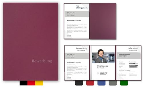 5 Stück 3-teilige Bewerbungsmappen BL-exclusivdruck® EASY in Bordeaux - Premium-Qualität mit edler Relief-Prägung 'Bewerbung' - Produkt-Design von 'Mario Lemani'