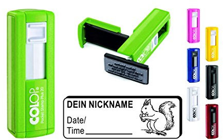 Geocachingstempel Pocketstempel « EICHHÖRNCHEN » Abdruckgröße ca. 37 x 14 mm - mit persönlichem Cachernamen/Nicknamen Geocaching Stempel