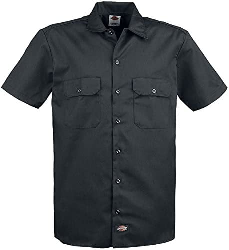 Dickies Men's Short Sleeve Work Workwear Shirt, Black, L
