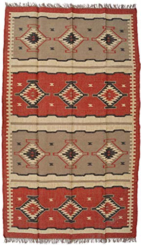 GURU SHOP Orientalischer Grob Gewebter Kelim Teppich 250x150 cm - Muster 1, Rot, Leinen, Teppiche, Bodenmatten