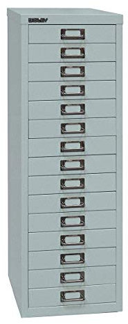 BISLEY MultiDrawer, 39er Serie, DIN A4, 15 Schubladen, Metall, 355 Silber, 38 x 27.9 x 86 cm