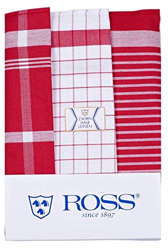Ross - 3er-Spar-Pack - Exclusiv - Geschirrtücher Halbleinen - 0915 (50 x 70cm Rot)