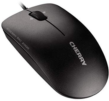 CHERRY MC 2000, Wired Mouse in Standard Size, Symmetrical Design for Right and Left-Handers, 3 Buttons, 1600 Dpi, Tilt Wheel, GS Approval, Black