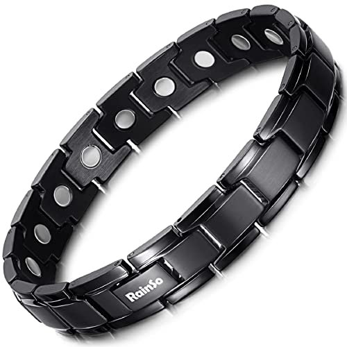 RainSo Herren Magnetarmband Schwarz Matt Titanstahl, Lindert Arthritisschmerzen, Geeignet Für Sportler Und Väter