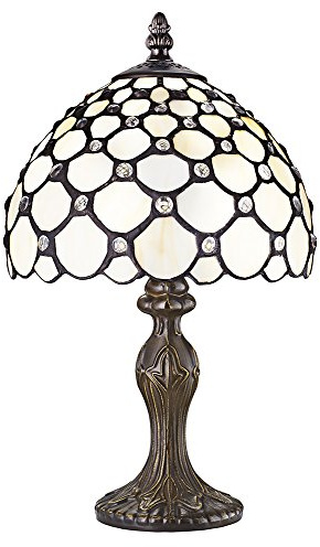 Traditional White Tiffany Table Lamp with Multiple Transparent Beads by Happy Homewares