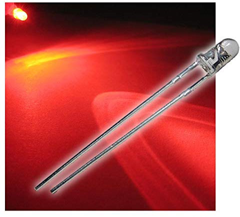 world-trading-net - 10 LEDs 3mm wasserklar blinkend rot LEDs, Leuchtdiode, bedrahtet, Diode leuchtend, als Bauteil