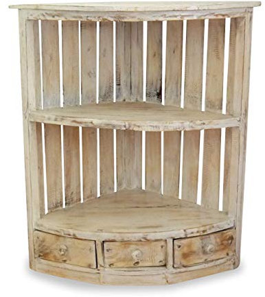 livasia Standregal Holz – 40x40x70cm – Eckregal, vielseitiges Bücherregal aus Bali, für Küche, Bad, Wohnzimmer – Nachhaltiges Albiziaholz, hochwertige Qualität, handgefertigt (Whitewash)