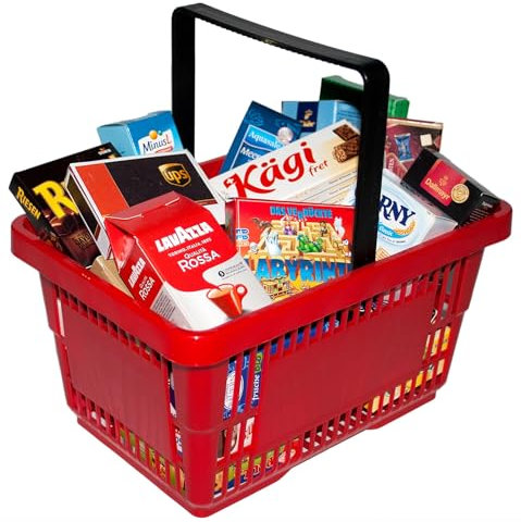 tanner DER KLEINE KAUFMANN TANNER Deco - Supermarkt Korb, gefüllt mit verschiedenen Artikeln, Zubehör für Kaufmannsladen, lebensmittelechtes Design, 4012.8