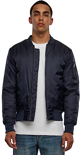 Urban Classics Herren Jacke - Basic Bomber Jacket, Bomberjacke mit aufgesetzter Tasche und Zipper am Arm, Blau (Navy 155), Gr. Medium