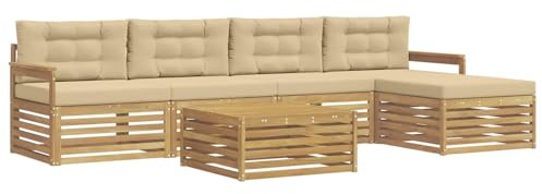 vidaXL Outdoor-Sofagarnitur mit Kissen 7 pcs Weiß und Beige Polyester, Patio-Sofa, modernes Eckset, wetterfester Gartenlounge, Bequeme Terrassenplätze für entspannte Zeiten