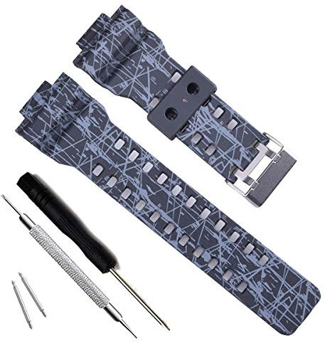 Natural Resin Replacement Watch Band Strap for Casio Mens G-Shock GD120/GA-100/GA-110/GA-100C (Line Pattern-Black)