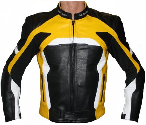 German Wear Herren Motorradjacke Lederjacke mit Protektoren, Frabe:Gelb;Größe:S
