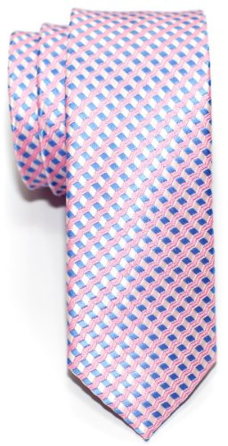 Retreez Corbata de microfibra fina con estampado en zigzag para hombres Rosa