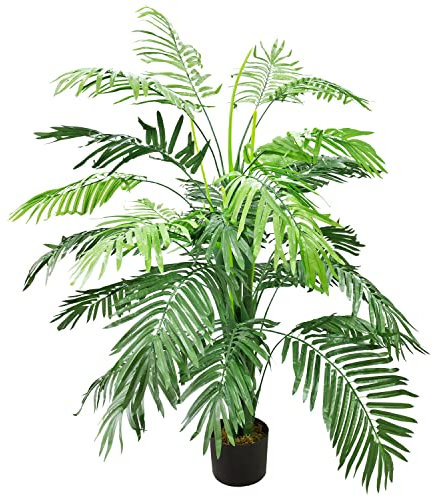 Decovego Künstliche Palme groß Kunstpalme Kunstpflanze Palme künstlich wie echt Plastikpflanze Balkon Farnpalme Palmenfarn Deko 130 cm hoch